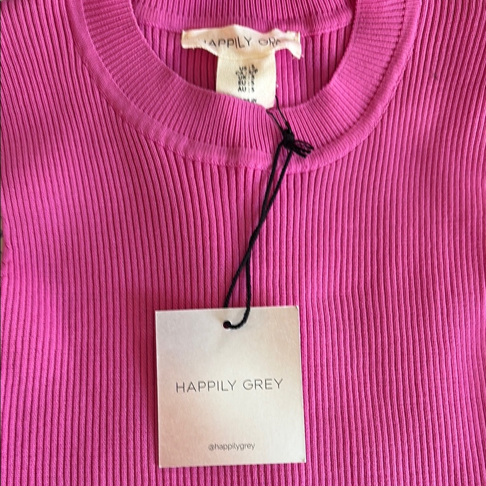 Pink Crew Neck Ribbed Sweater